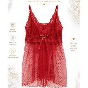 Camisola Tule Poá Coraçao-4024 - Vermelho
