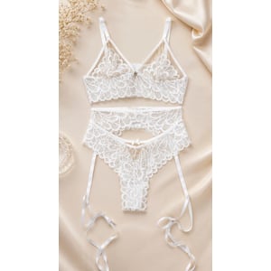 Conjunto Renda com Cinta-liga-BI-055 - Branco