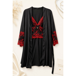 Kit Luxo de Camisola e Robe-BI-052 - PRETO