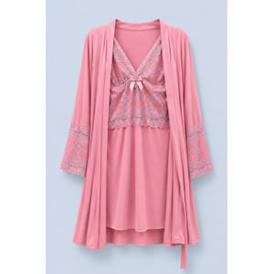 Kit Luxo de Camisola e Robe-BI-052 - Rosa