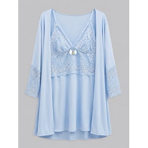 Kit Luxo de Camisola e Robe-BI-052 - Azul claro