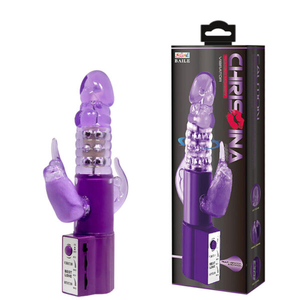 VIBRADOR ROTATIVO com Relevo Escalonado e Estimulador Clitoriano Formato Coelho – CHRISINA TEASING MONKEY – BW-004104 3R