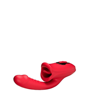 VIBRADOR LR-221 RECARREGAVEL COM ESTIMULADOR CLITORIANO FORMATO BOCA QUE SIMULA BEIJO FRACES. Possui 5 E 3 BEIJOS