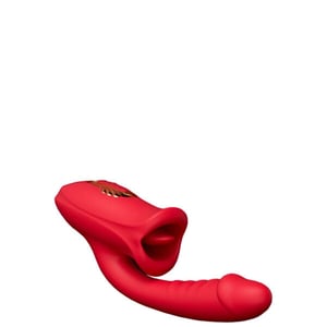VIBRADOR LR-221 RECARREGAVEL COM ESTIMULADOR CLITORIANO FORMATO BOCA QUE SIMULA BEIJO FRACES. Possui 5 E 3 BEIJOS