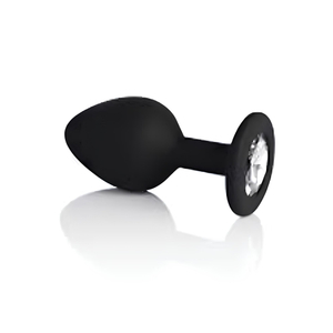PLUG EM SILICONE PRETO COM PEDRA