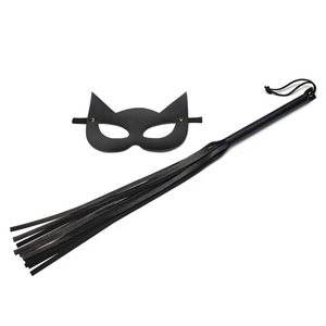 KIT MULHER GATO CHICOTE E MÁSCARA PRETO - 35 CM