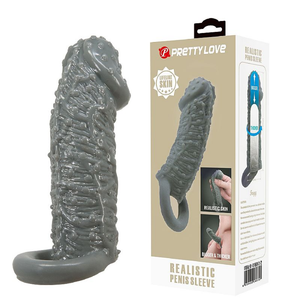 CAPA PENIANA EXTENSORA COM ANEL PARA ESCROTO - REALISTIC PENISSLEEVE - 14,0 X 4,0 CM