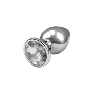 PLUG ANAL DE LUXO EM METAL - TAM M COM JOIA REDONDA - TRANSPARENTE