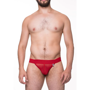CUECA JOCK TULE VERMELHO SEM FORRO