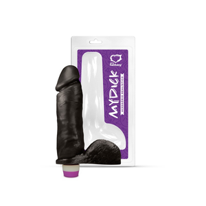 PÊNIS REALÍSTICO PRETO C/ ESCROTO E VIBRO - 20,5 X 4,7 CM