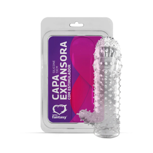 CAPA PENIANA EXPANSORA COM ESTIMULADOR EM SILICONE INCOLOR - 13 CM