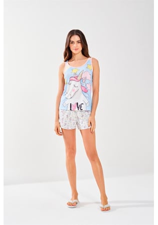 Pijama Regata Com Short Unicórnio