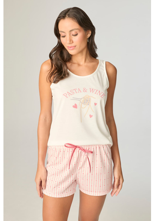 Pijama Feminino Regata Palha Com Short Coração
