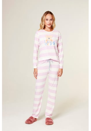 Pijama Feminino Listrado Urso