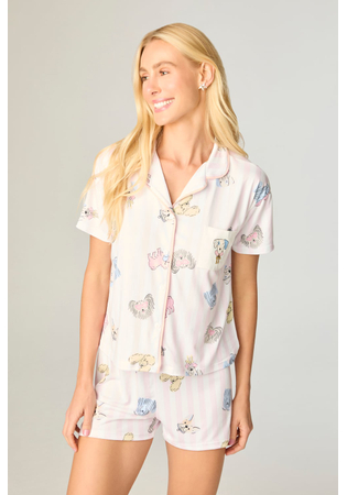 Pijama Feminino Aberto Com Short Cachorros
