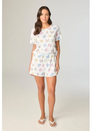 Pijama Feminino Com Short Estampa Cachorros