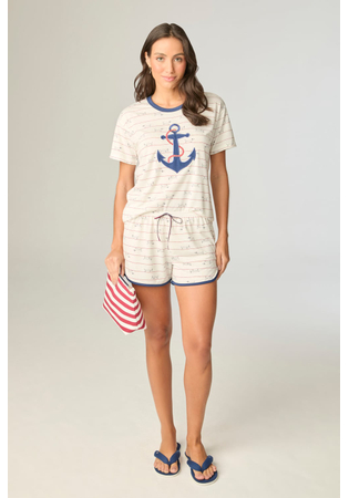 Pijama Feminino Listrado Com Short Naútico