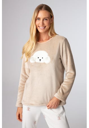 Pijama Feminino Longo Blusa Em Fleece Poodle