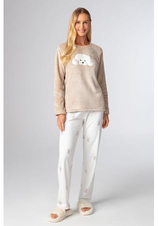 Pijama Feminino Longo Blusa Em Fleece Poodle