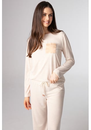 Pijama Feminino Longo Em Malha Pv Listrado
