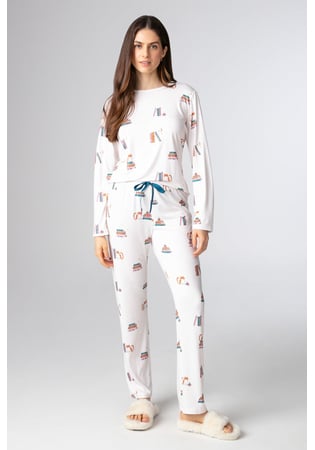 Pijama De Inverno Feminino Malha Peach Clube Do Livro