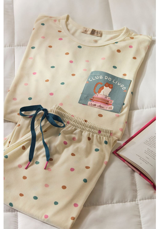 Pijama Feminino Longo Em Malha Pv Poá Colorido