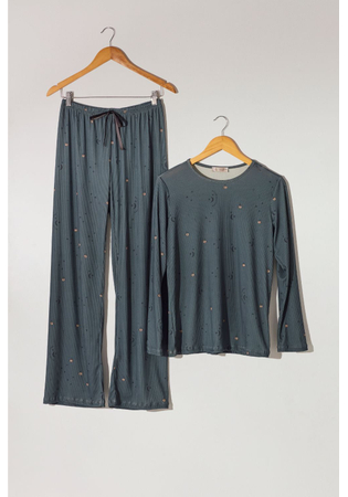 Pijama Feminino Longo Canelado Em Malha Peach