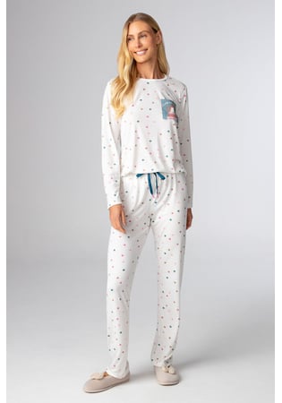 Pijama Feminino Longo Em Malha Pv Poá Colorido