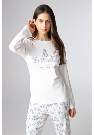 Pijama Feminino Longo Em Malha Peach “dog Cuddles”
