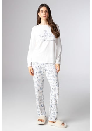 Pijama Feminino Longo Em Malha Peach “dog Cuddles”
