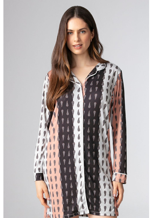 Camisão Feminino Manga Longa Em Malha Peach Arabescos
