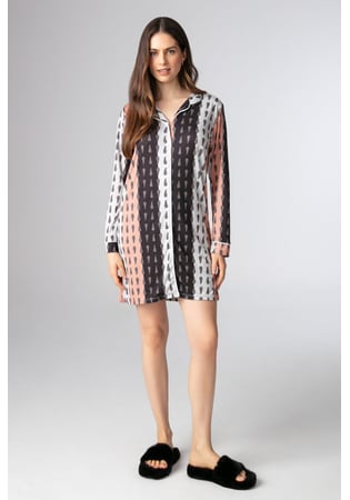 Camisão Feminino Manga Longa Em Malha Peach Arabescos