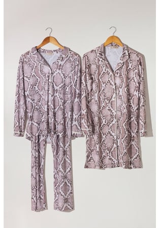 Camisão Feminino Manga Longa Em Malha Peach Snake