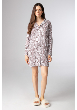 Camisão Feminino Manga Longa Em Malha Peach Snake