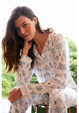 Pijama Feminino Longo Aberto Em Malha Peach Estampado