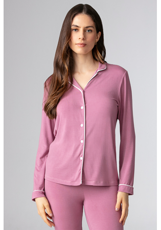 Pijama Feminino Longo Americano Em Malha Modal Liso