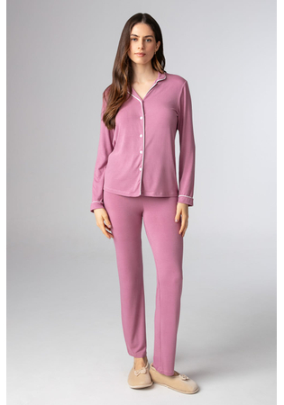 Pijama Feminino Longo Americano Em Malha Modal Liso