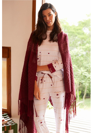 Pijama Feminino Longo Em Malha Peach Ovelhinhas Com Corações
