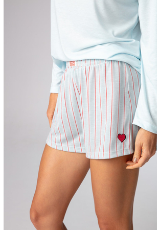 Pijama Feminino 100% Algodão Manga Longa Com Short Listrado