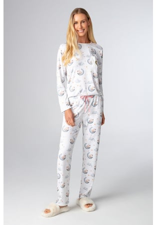 Pijama Feminino Longo Em Malha Peach Capivara