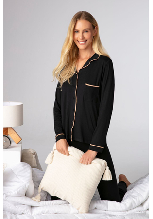 Pijama Feminino Longo Estilo Americano Em Viscolycra Preto