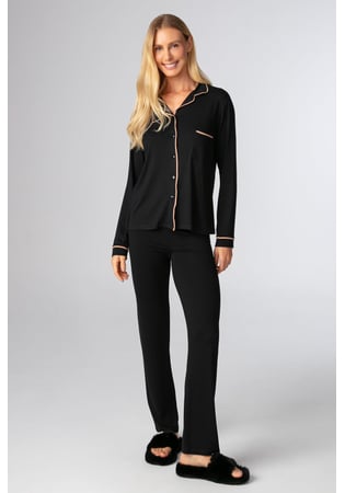 Pijama Feminino Longo Estilo Americano Em Viscolycra Preto