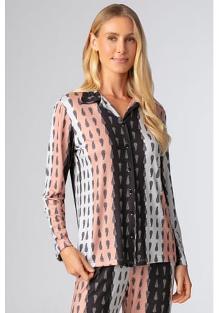 Pijama Feminino Longo Aberto Em Malha Peach Arabesco
