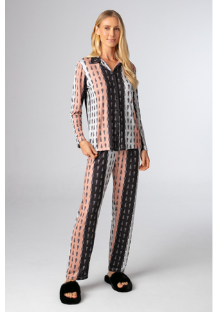 Pijama Feminino Longo Aberto Em Malha Peach Arabesco
