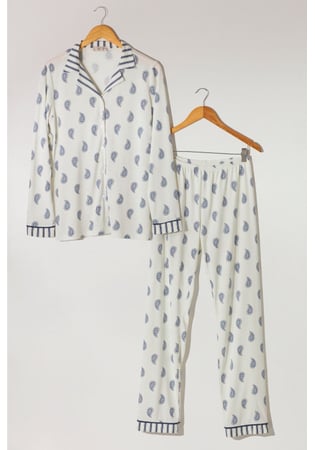 Pijama Americano Longo Feminino 100% Algodão Estampa Paisley