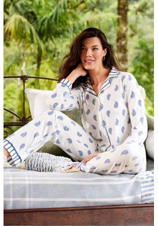Pijama Americano Longo Feminino 100% Algodão Estampa Paisley