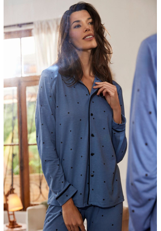 Pijama Americano Aberto Longo Feminino Viscolycra Poá