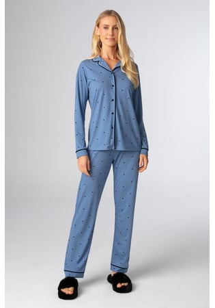 Pijama Americano Aberto Longo Feminino Viscolycra Poá