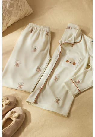 Pijama Feminino Longo Aberto Em Moletinho Dog