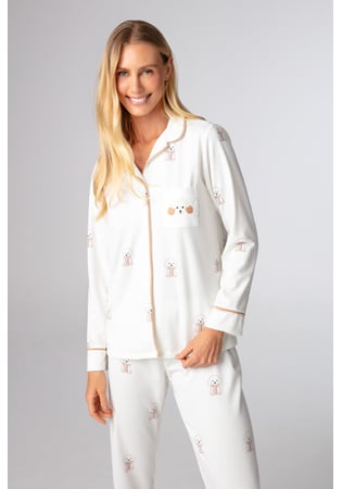Pijama Feminino Longo Aberto Em Moletinho Dog